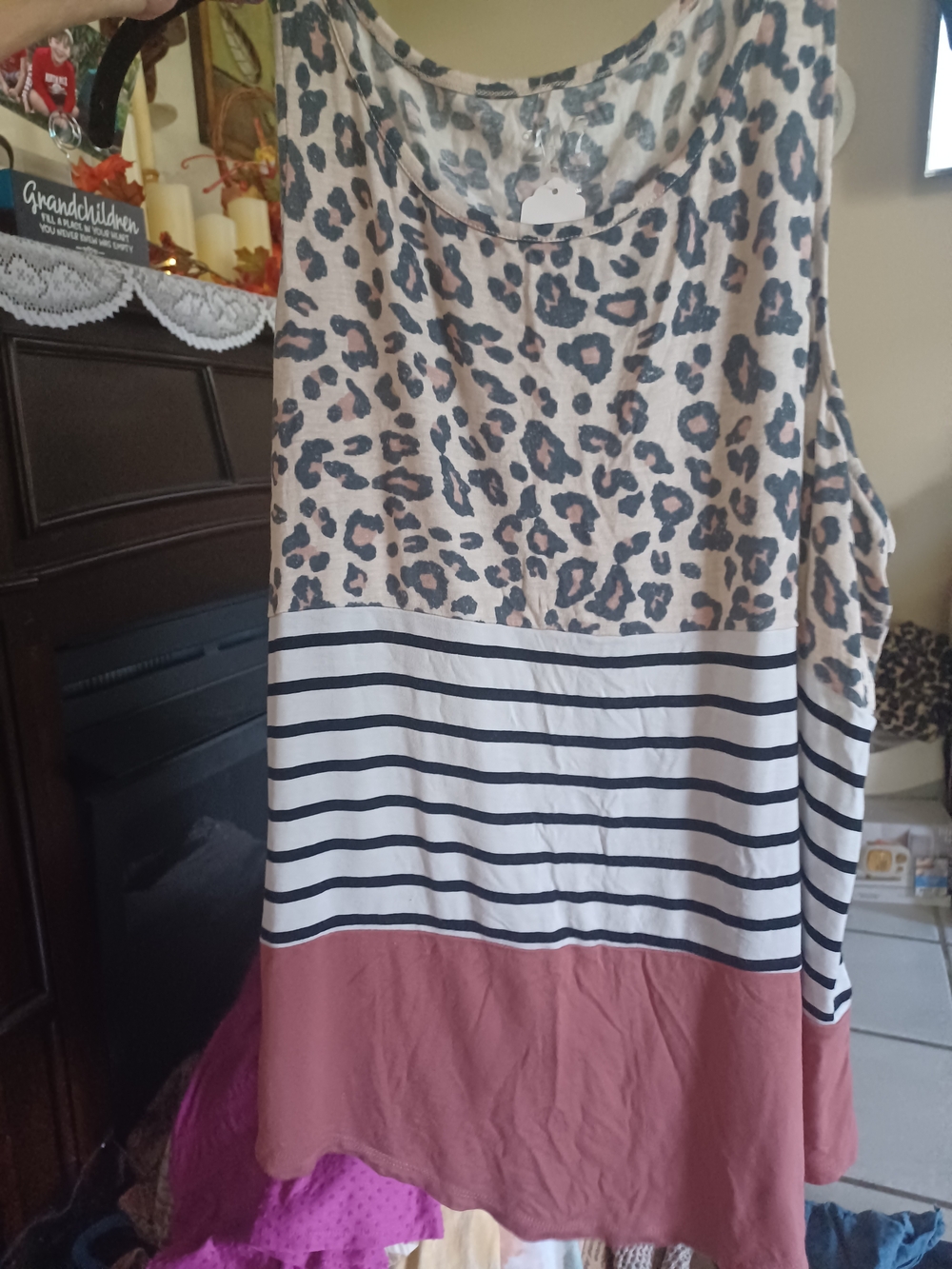 Maurices Beige Leopard, Navy Stripe & Mauve Block Tank Top